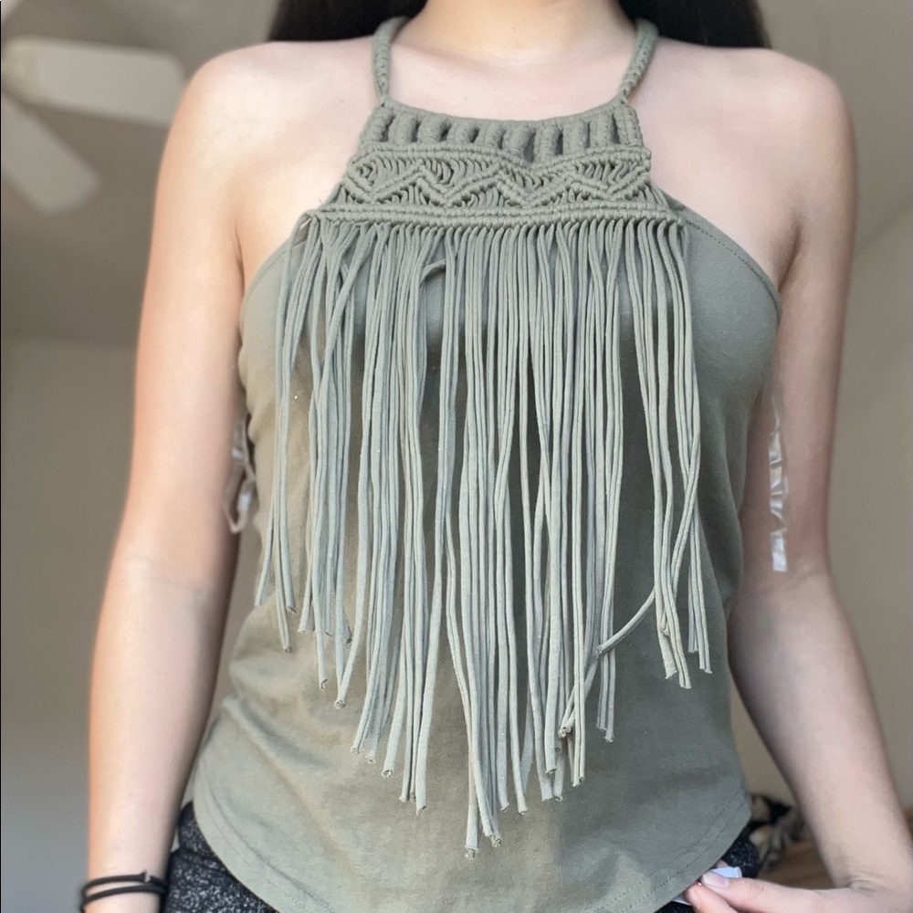 Medium halter top in an army green color!